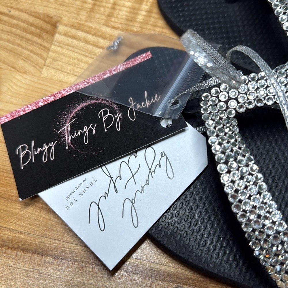 Havaianas Black Flip Flops with Swarovski crystals 9/10 - Picture 9 of 10